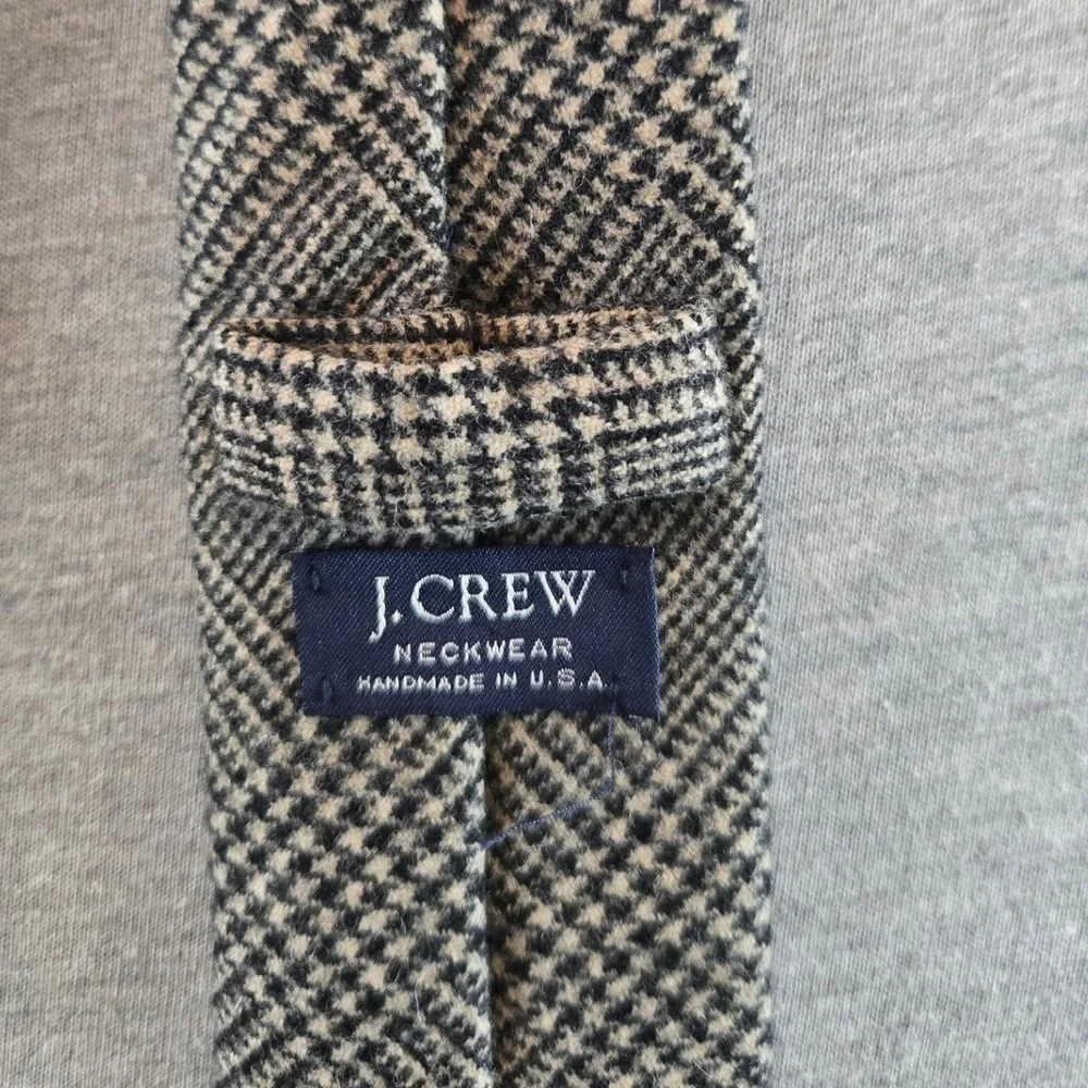 Vintage J.Crew Tie Mens Black Glen Plaid Wool Cashmere 80's Handmade USA